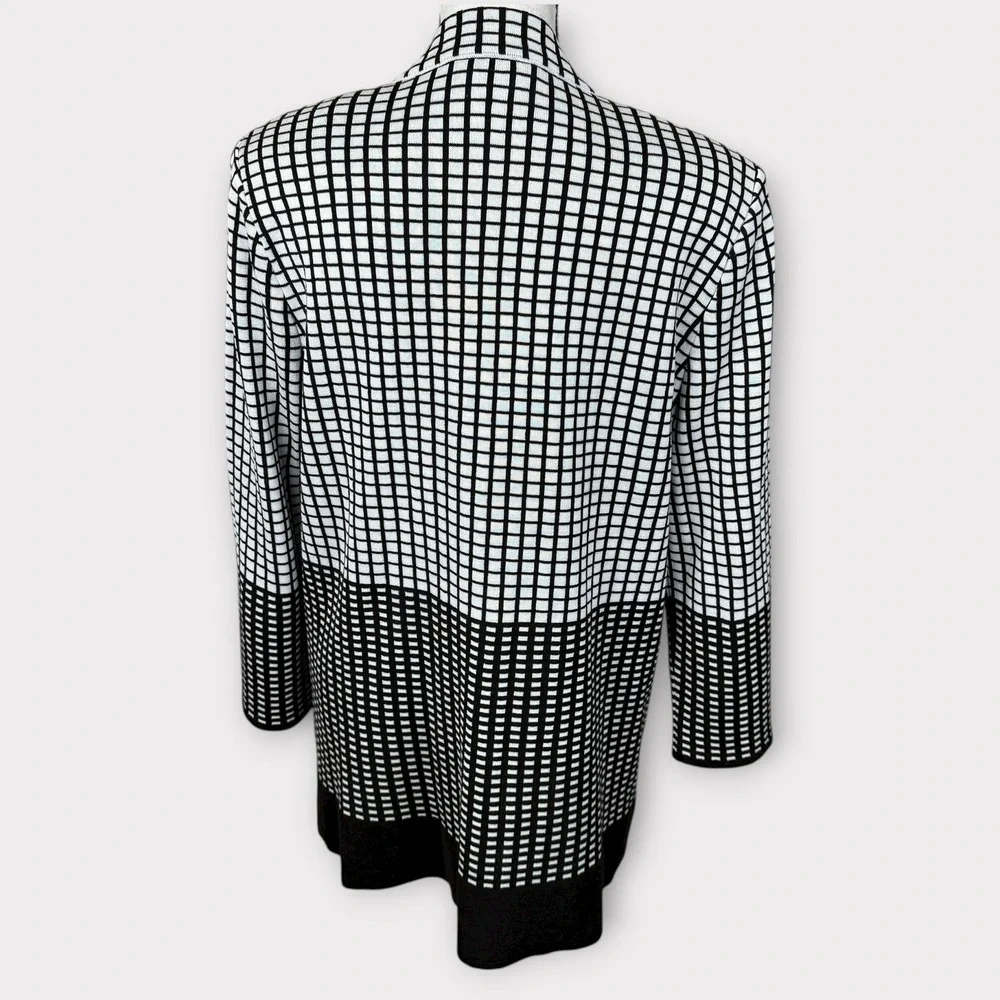 MISOOK Heritage Knit Open Front Jacket Blazer Black White Checkered Womens Large - Picture 3 of 10
